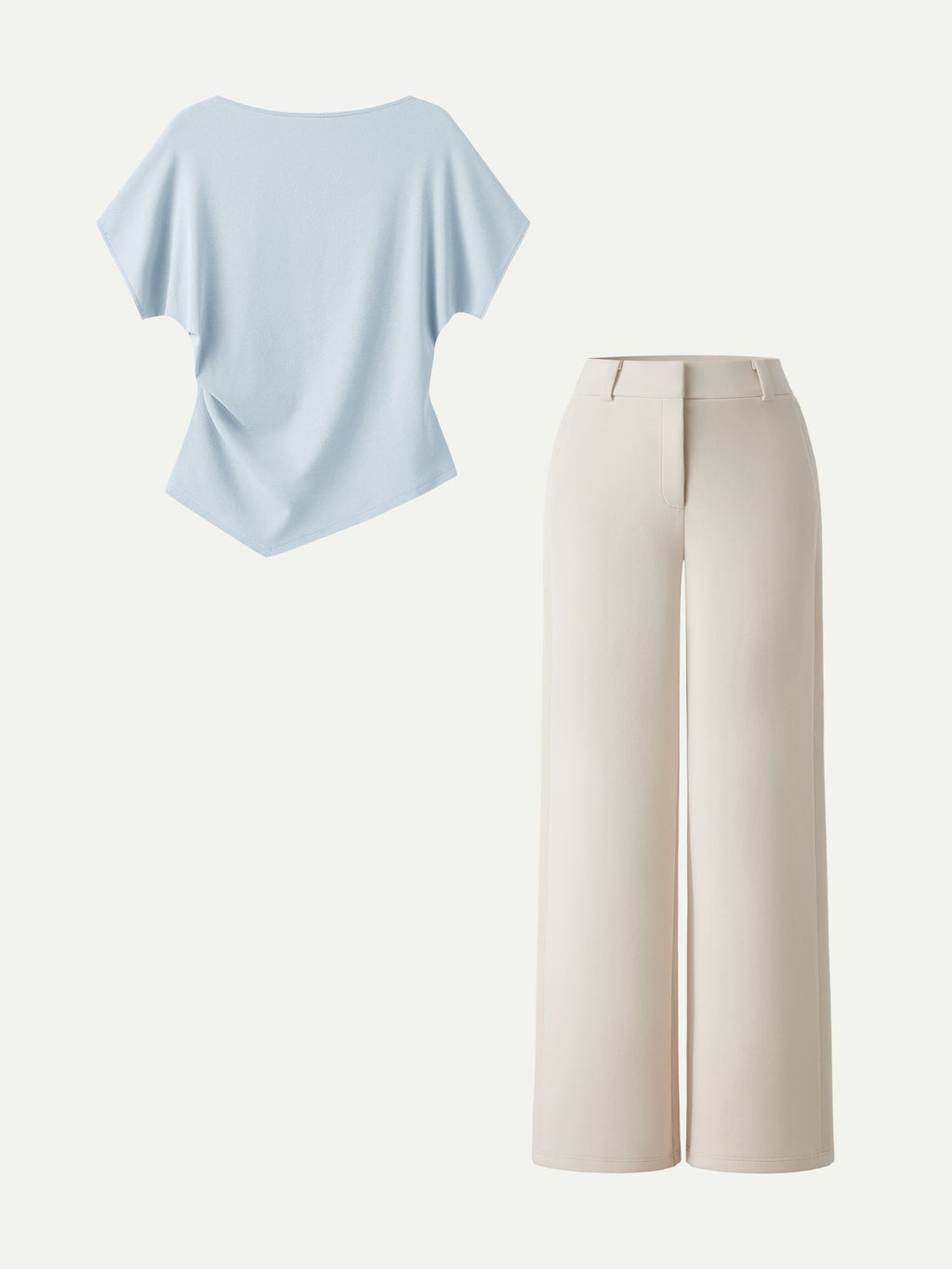 2Pcs Set Boatneck Angled Tee & Mid Rise Wide Leg Trousers