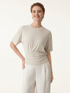 2Pcs Set Crewneck Tucked Tee & Mid Rise Tapered Pants with Pockets